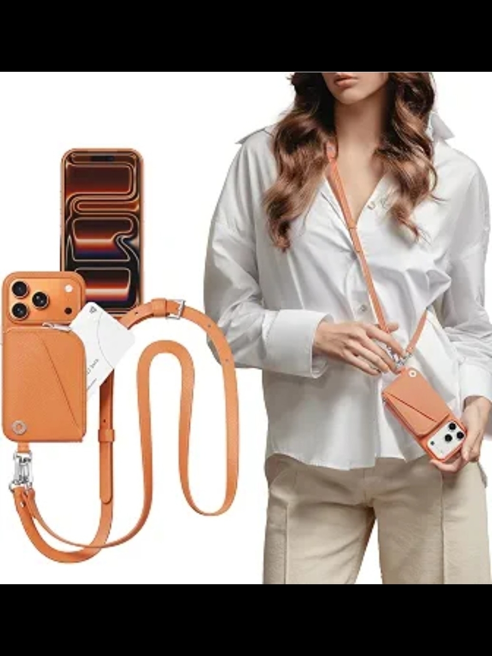 MAGEASY Compatible  iPhone 17 Pro 6.3" Wallet Case with Crossbody Strap Coral